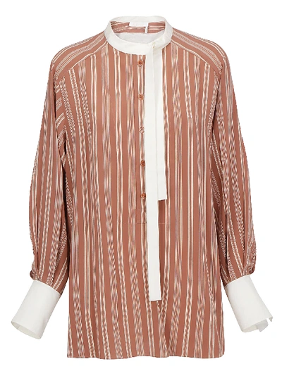 Chloé Pussy-bow Striped Blouse In Amber Brown