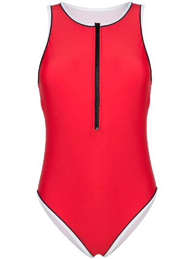 Perfect Moment Front Zipped Swim Suit In Red