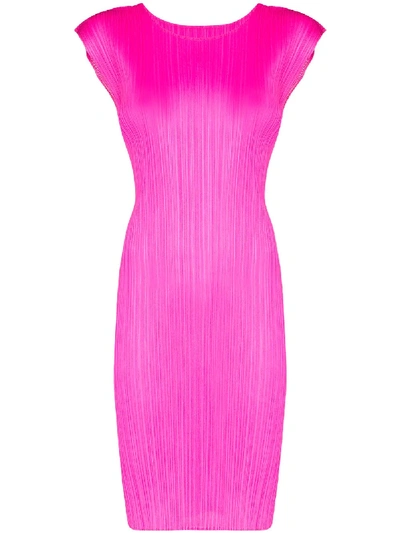 Issey Miyake Plissé Pleated Shift Dress In Pink