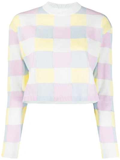 Maison Kitsuné Checkerboard Cropped Jumper In Yellow