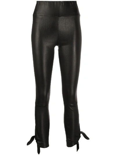 Sprwmn Tie-cuff Leather Leggings In Black