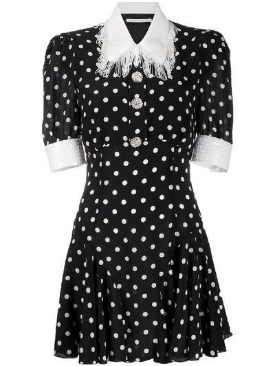 Alessandra Rich Silk Polka-dot Mini Dress In Black