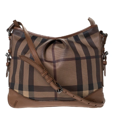 Pre-owned Burberry Brown Smoke House Check Pvc And Leather Crossbody Bag
