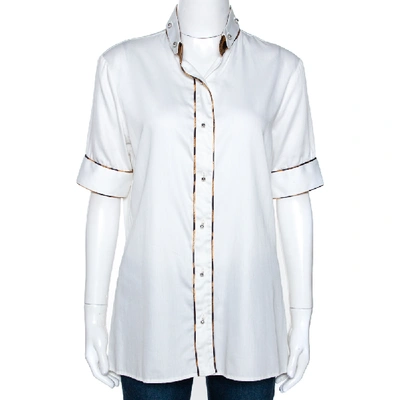 Pre-owned Roberto Cavalli White Cotton Contrast Detail Button Front Shirt L