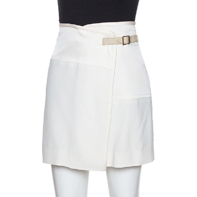 Pre-owned Chloé Cream Crepe & Silk Trim Buckle Detail Mini Skirt M