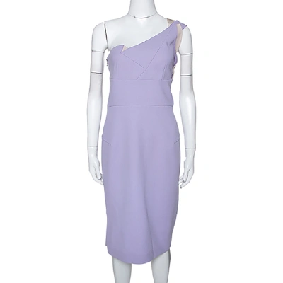 Pre-owned Roland Mouret Lavender Wool Crepe One Shoulder Aglais Dress L In Purple
