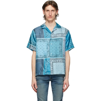 Amiri Short Sleeve Bandana Print Silk Shirt In Blue