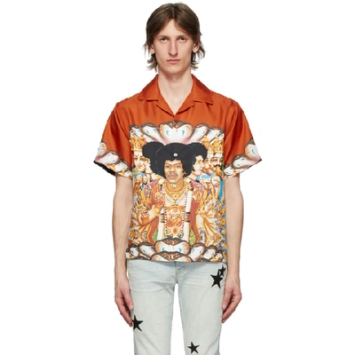 Amiri Multicolor Silk Jimi Hendrix Shirt In Orange