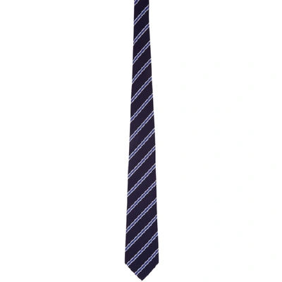Ralph Lauren Purple Label Navy Silk Striped Repp Tie In Navy.blue