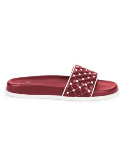 Valentino Rockstud Quilted Leather Slides In Red