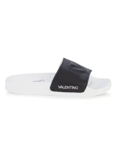 Valentino By Mario Valentino Samantha Leather Pool Slides In Black