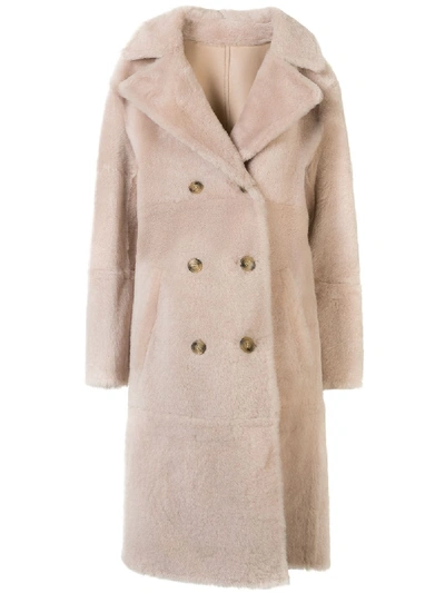 Yves Salomon Double Breasted Mid-length Coat In Pink