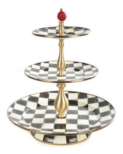 Mackenzie-childs Courtly Check Tiered Steel Stand 35.5cm In Black/white