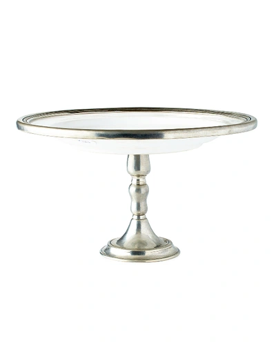 Neiman Marcus Large Ceramic & Pewter Pedestal Server In White