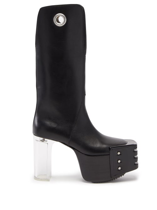 Rick Owens Kiss Plexi-heel Leather Platform Boots In Black | ModeSens