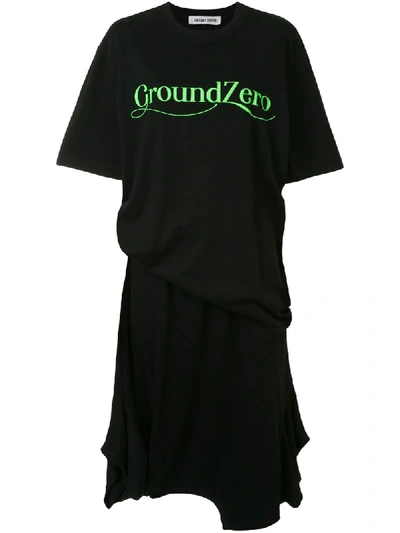 Ground Zero Gathered T-shirt Midi Dress In Black
