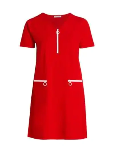 Joan Vass, Plus Size Mod Zip Pique Dress In Red