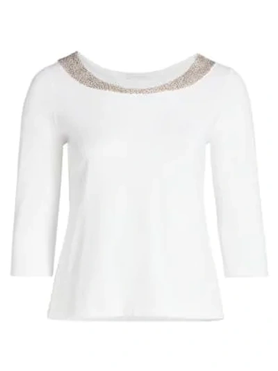 Joan Vass, Plus Size Sequin Boatneck Top In White