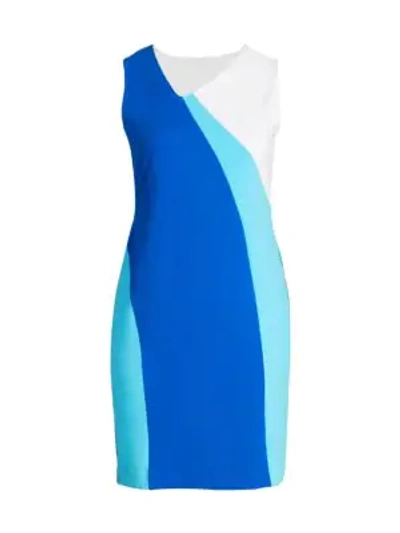 Joan Vass, Plus Size Colorblock Wave Dress In Blue Combo