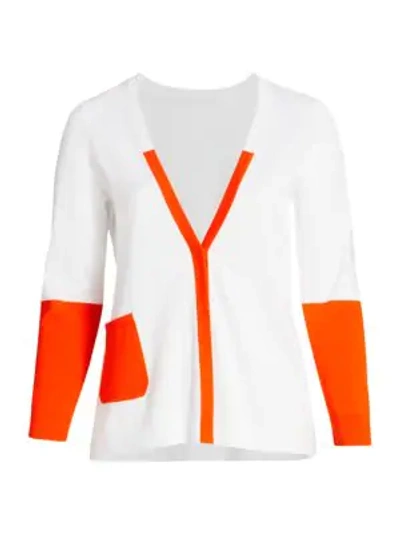 Joan Vass, Plus Size Women's Colorblock Knit Cardigan In Orange Combo
