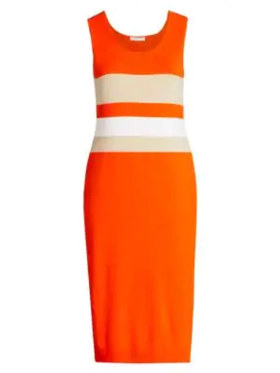 Joan Vass, Plus Size Colorblock Stripe Knit Dress In Orange Combo
