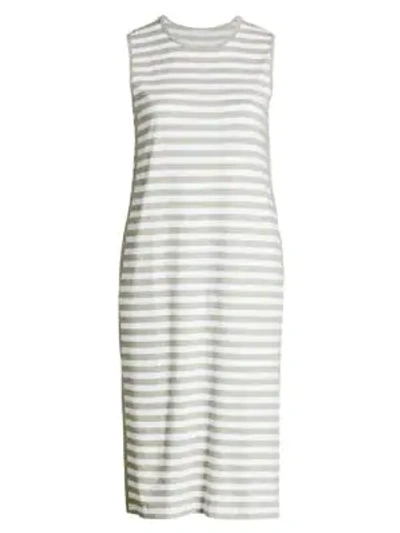 Joan Vass, Plus Size Striped Sleeveless Midi Dress In Grey Heather
