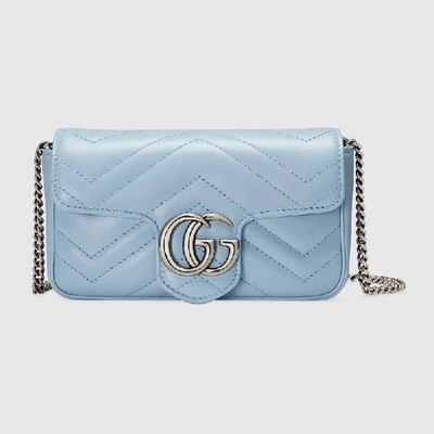 Gucci Super Mini Gg Matelasse Leather Crossbody Bag In Blue