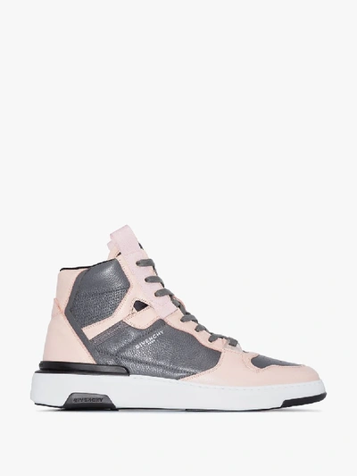 Givenchy Pink And Grey Wing Leather High Top Sneakers