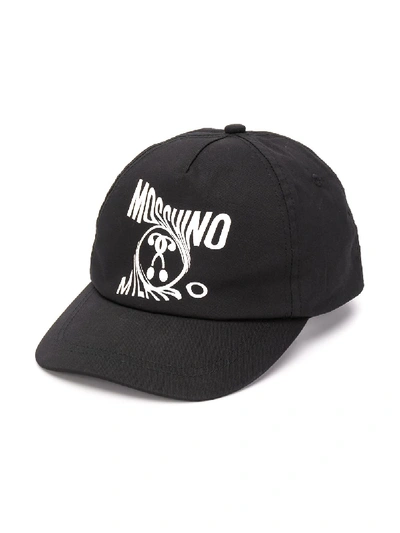 Moschino Teen Logo Swirl Print Cap In Black
