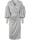 Burberry Draped-front Balloon-sleeve Jersey Dress In Neutrals