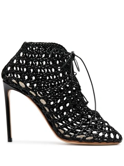 Francesco Russo Leather Woven Ankle Boots 105 In Black