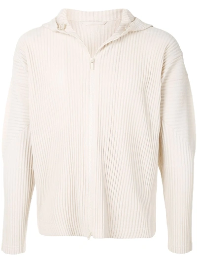 Issey Miyake Lone Ribbed Knit Hoodie In Neutrals