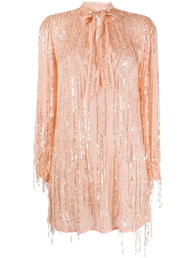 Elisabetta Franchi Sequinned Pussy-bow Dress In Pink