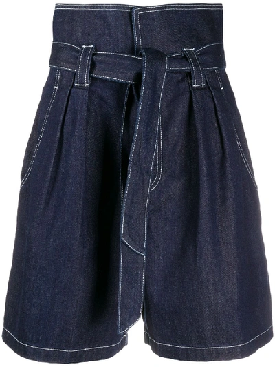 Temperley London Fontana Paperbag-waist High-rise Shorts In Blue