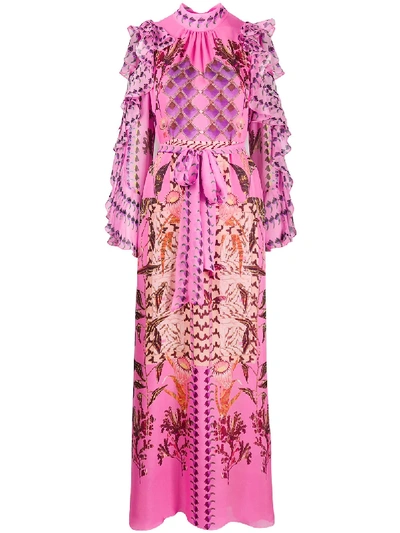 Temperley London Harmony Mock-neck Ruffle-trimmed Gown In Pink