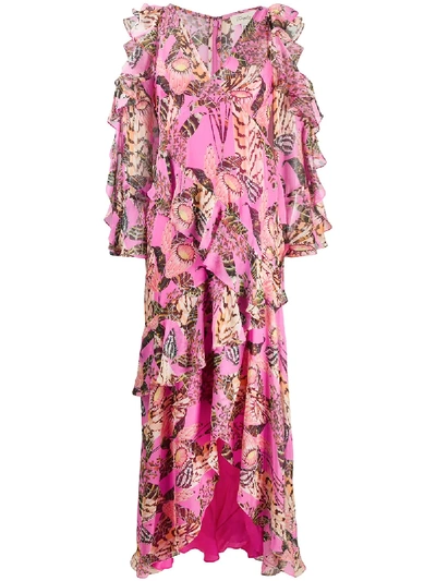Temperley London Harmony Cold-shoulder Ruffle Dress In Pink