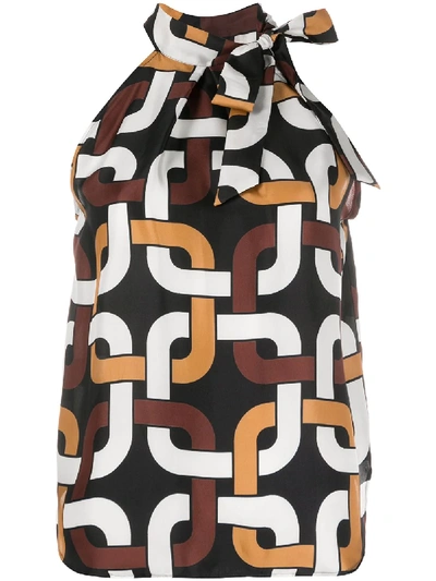 Altea Silk Geometric Print Top In Brown