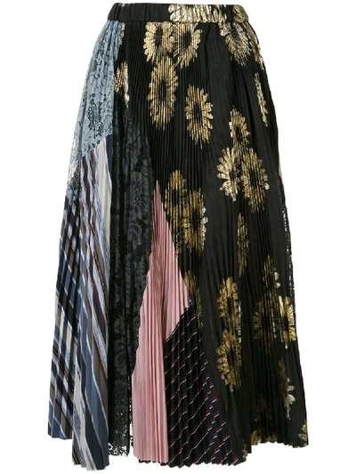 Biyan Miella Pleated Patchwork Skirt In Blue