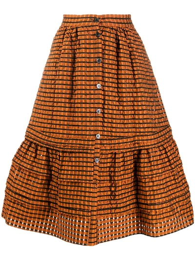 Temperley London Tamara Checked Seersucker A-line Midi Skirt In Orange