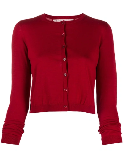 Red Valentino Cropped Knitted Cardigan In Red