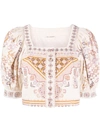 ULLA JOHNSON AZTEC PATTERN EMBROIDERED CROP TOP