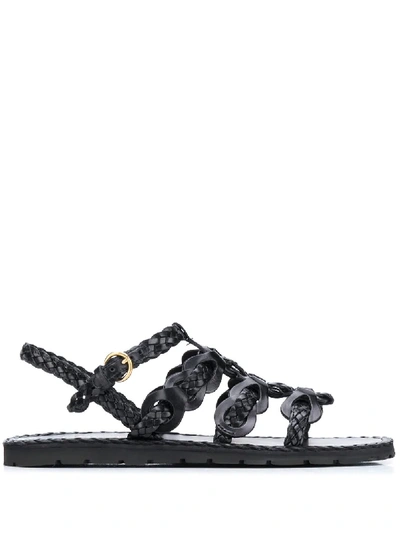 Prada Braided Strappy Sandals In Black