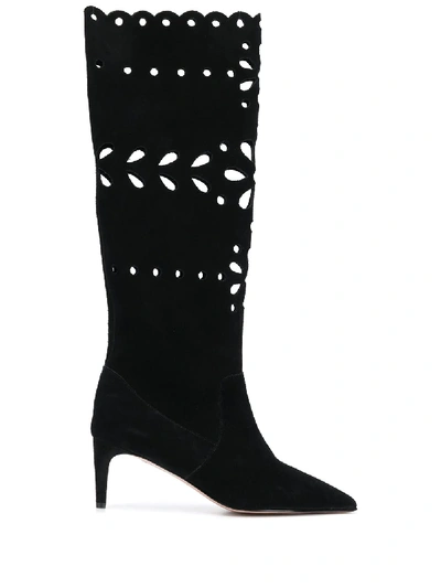 Red Valentino Red(v) Laser-cut Suede Boots In Black