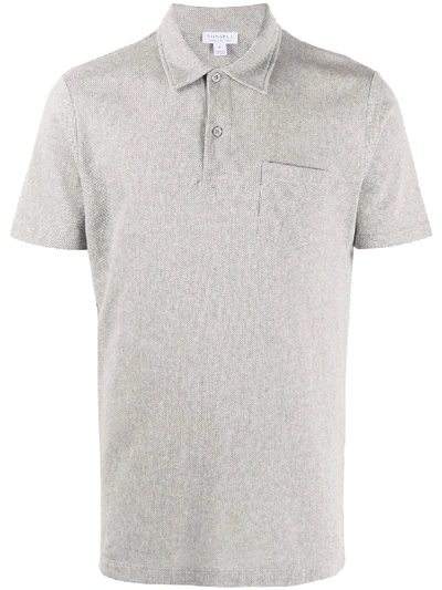 Sunspel Knitted Short Sleeve Polo Shirt In Grey Melange