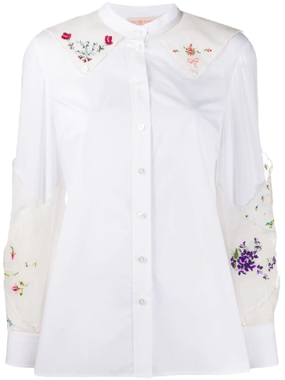 Tory Burch Floral Cloth-panelled Shirt In White