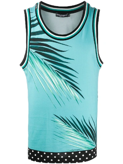 Dolce & Gabbana Palm Tree Print Sleeveless Waistcoat In Blue