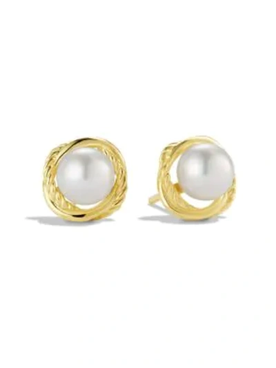 David Yurman Infinity Earrings With Pearls In 18k Gold In White/gold