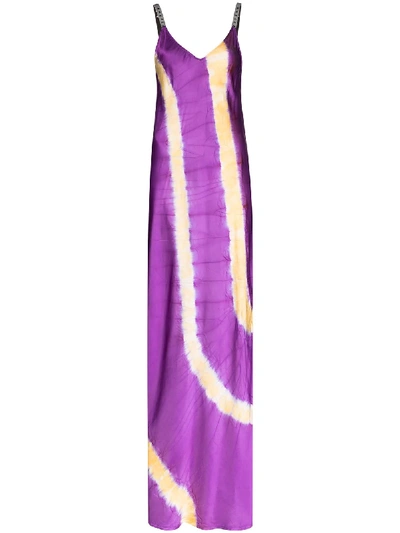 Palm Angels Tie-dye Satin Slip Maxi Dress In Purple