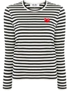 Comme Des Garçons Play Comme Des Garcons Play Black And White Striped Heart Patch T-shirt In Black