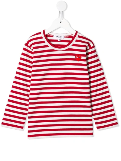 Comme Des Garçons Play Kids Red & White Heart Long Sleeve T-shirt